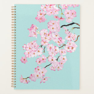 Agenda Delicar flor de cereja rosa em fundo azul