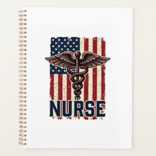 Agenda Desenho Caduceu de Enfermeira Vintage na Parte de