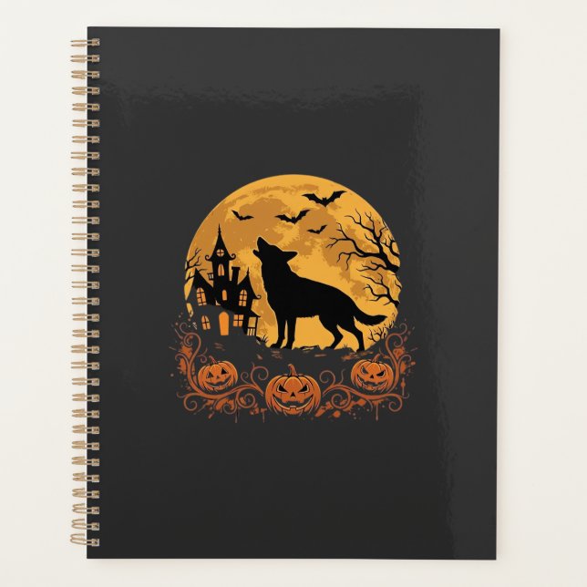 Agenda Desenho de abóbora da lua de Halloween do Pastor A (Frente)