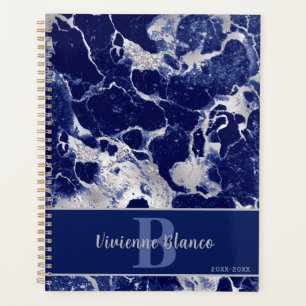 Agenda Desenho de Arte marinho Azul Silver Marble Glitter