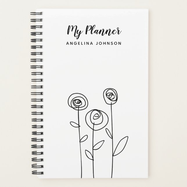 Agenda Desenho de Flores Simples Nome (Frente)