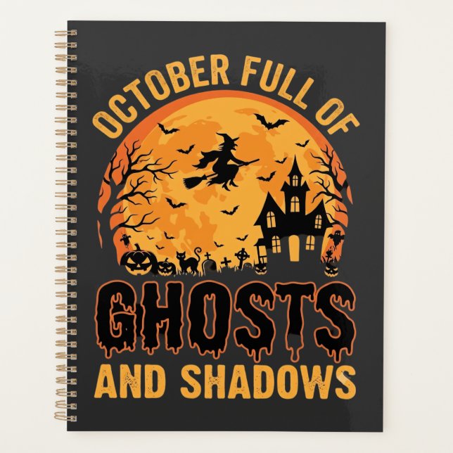 Agenda Desenho de Lua de Halloween de Fantasmas e Sombras (Frente)