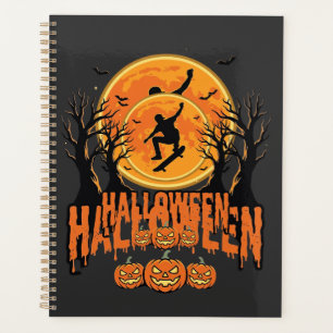 Agenda Desenho de Lua de Skateboard de Halloween