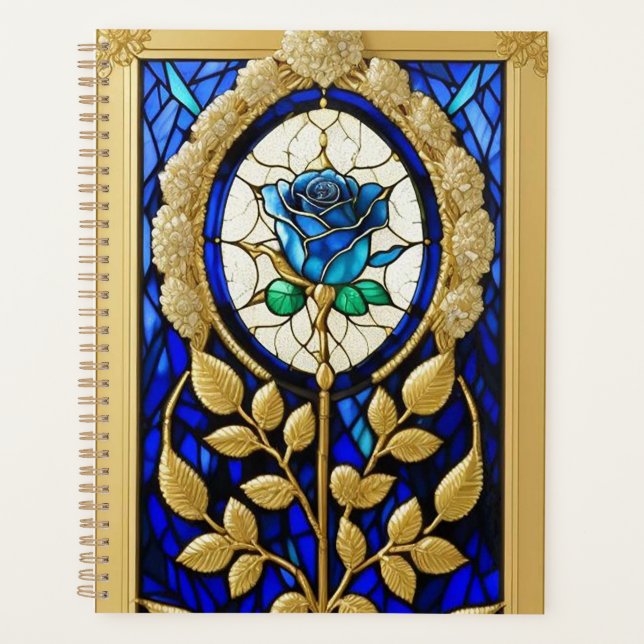 Agenda Desenho de Rosa Azul em Vidro Colorido (Frente)