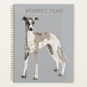 Agenda Desenho de Whippet preto e branco e cinza