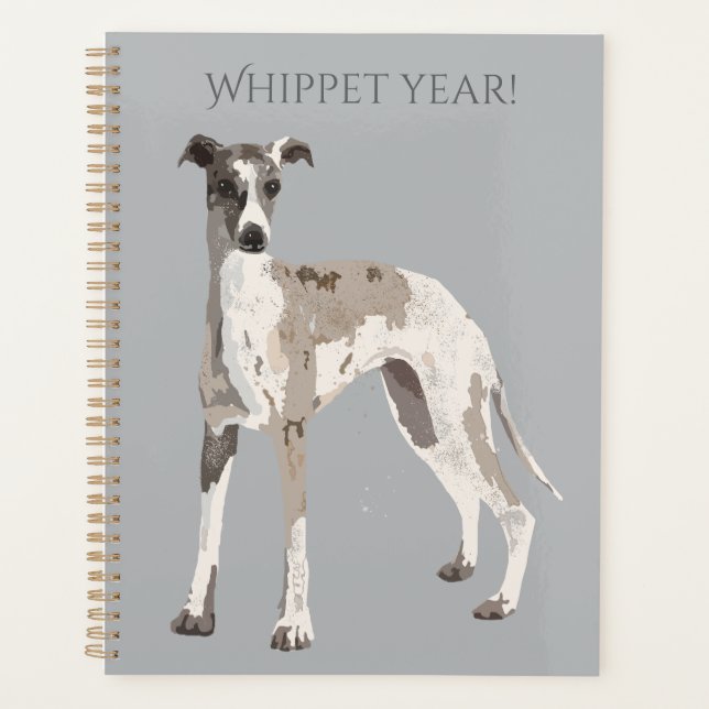 Agenda Desenho de Whippet preto e branco e cinza (Frente)