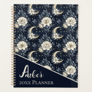 Agenda Desenho Floral Celestial de Meia-Noite & Lua Cresc