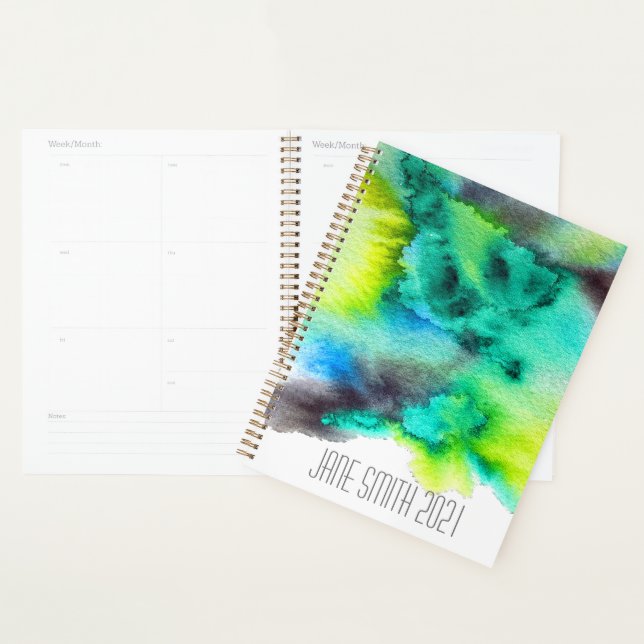 Agenda Design abstrato verde de aquarelas (Exibição)