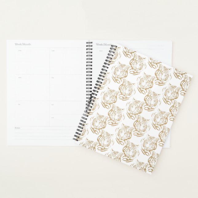 Agenda Design branco Elegante Dourado Tiger Impressão (Exibição)