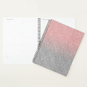 Agenda Design Brilhante de Rosa Dourado e Lente de Prata
