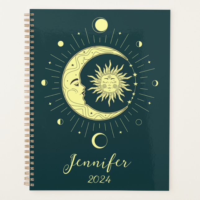 Agenda Design celeste solar e lua com fases luas (Frente)