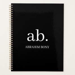 Agenda Design Clássico de Monograma Preto e Branco