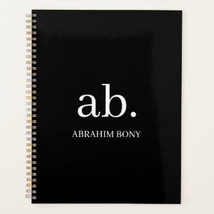 Agenda Design Clássico de Monograma Preto e Branco
