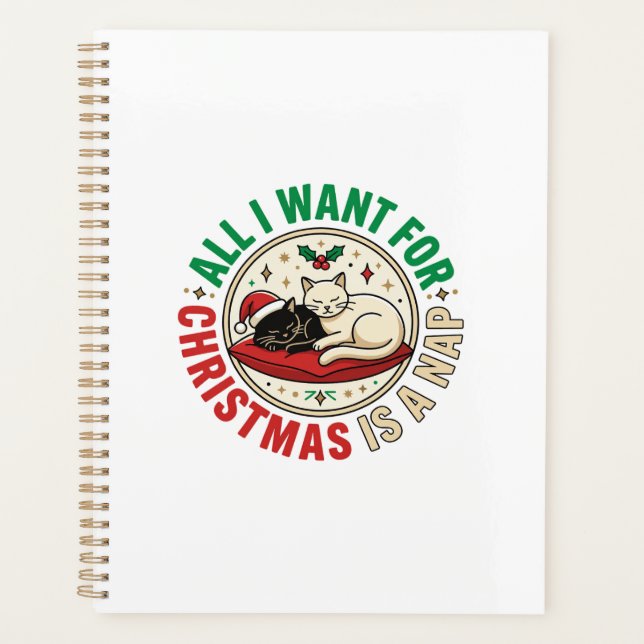 Agenda Design de Férias de Soneca de Gato de Natal (Frente)