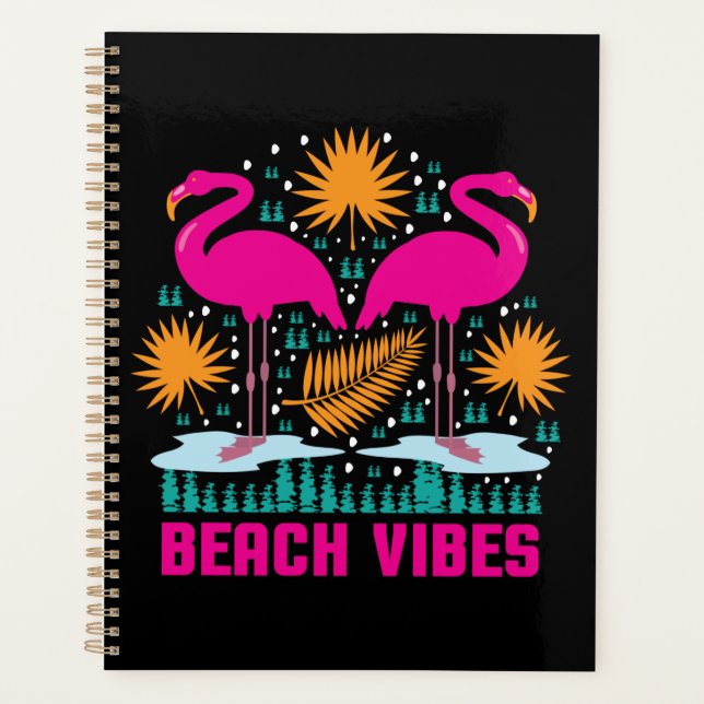 Agenda Design de Flamingos Rosa Vibes de Praia (Frente)