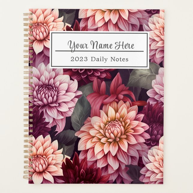 Agenda Design de Padrão de Dahlia Rosa-Vermelho-Cria (Frente)