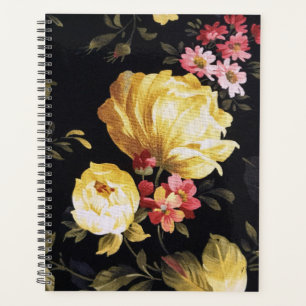 Agenda Design de Peony Amarelo em Preto