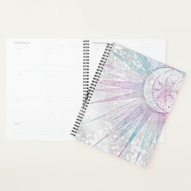 Agenda Design de prata Elegante Iridescente Sun Moon Mand (Exibição)