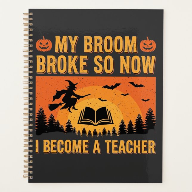 Agenda Design engraçado de professora de Halloween vassou (Frente)