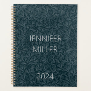 Agenda Design floral azul-escura elegante