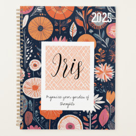 Agenda Design Floral Boho Moderno em Azul Marinho e Pêsse