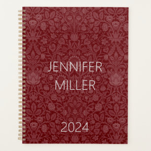 Agenda Design floral estilo oriental em vermelho escuro