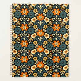 Agenda Design Floral Moderno de Laranja e Turquesa