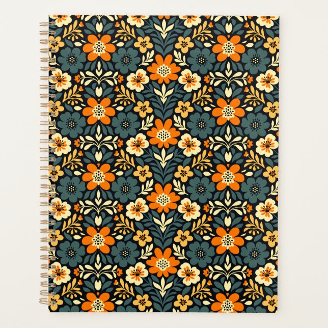 Agenda Design Floral Moderno de Laranja e Turquesa (Frente)