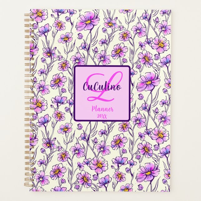 Agenda Design Floral Rosa Púrpura (Frente)