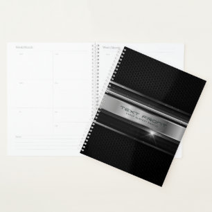 Agenda Design geométrica preta e prateada