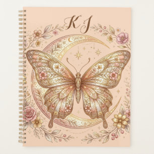 Agenda Design Personalizado Flor de Lua Borboleta Dourada