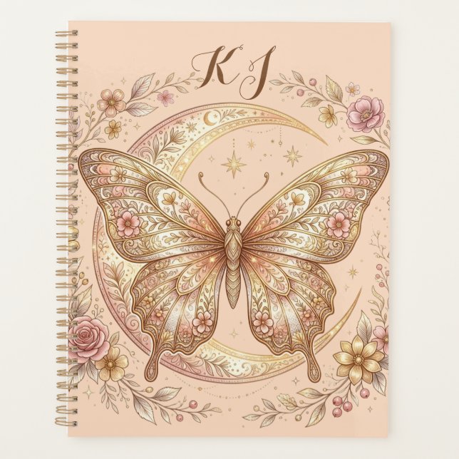 Agenda Design Personalizado Flor de Lua Borboleta Dourada (Frente)