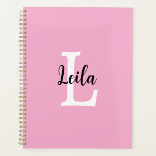 Agenda Design Personalizado Nome Monograma Script Rosa