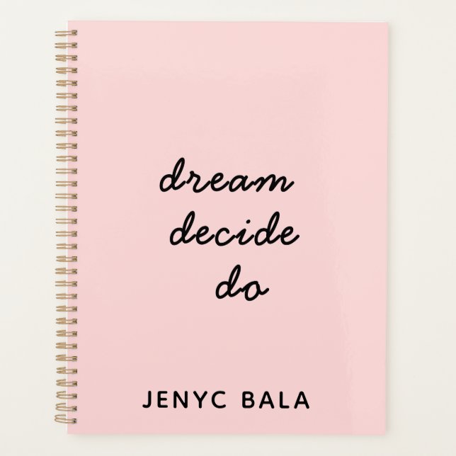 Agenda Design Rosa Sonho Planejar Fazer (Frente)