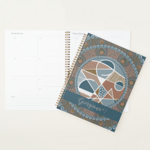 Agenda Destaque de Teal e Abstrato de Dourado Personaliza