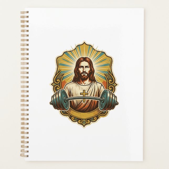 Agenda Determinado Jesus Haltere de Ferro Pesado Levantam (Frente)