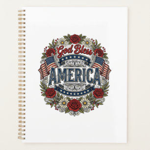 Agenda Deus Abençoe a América Floral Patriótico Vintage
