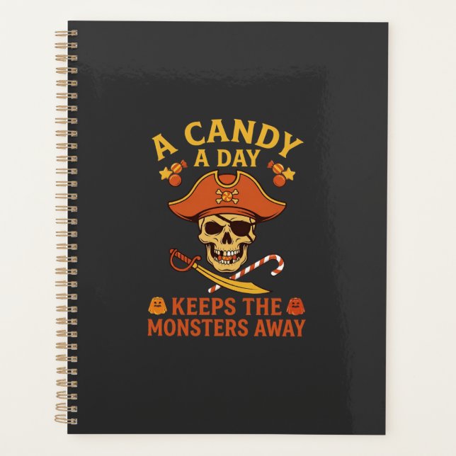 Agenda Dia de Doces Halloween Pirata Caveira Bengala (Frente)