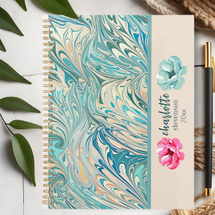 Agenda Dia de Geodo de Marble Teal Personalizado do Nome