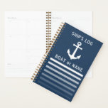 Agenda Dia do Diário do Diário de Vintagem Náutica<br><div class="desc">A âncora de Vintagem Náutica com o Nome do Barco ou Texto Personalizado Fornece o Planejador de Dias de Log.</div>