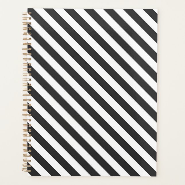 Agenda Diagonal black and white stripes  pattern planner (Frente)