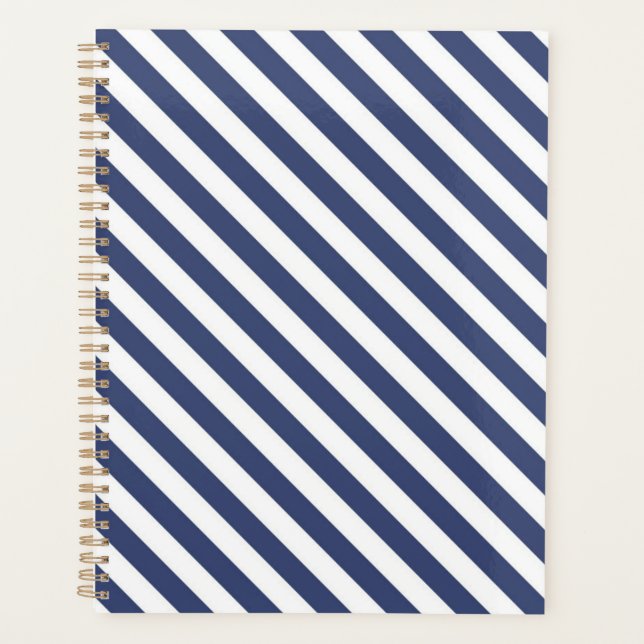 Agenda Diagonal navy blue and white stripes pattern (Frente)