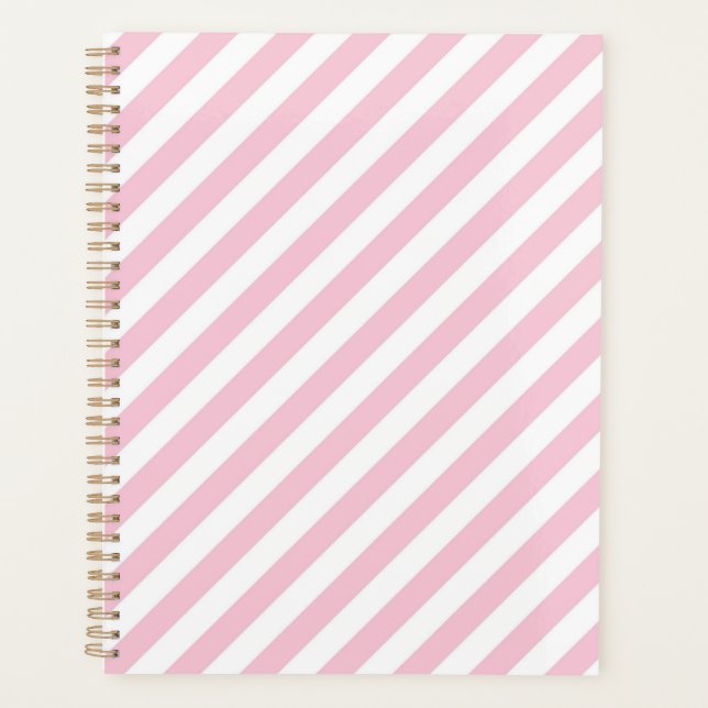 Agenda Diagonal white and pink stripes pattern planner (Frente)