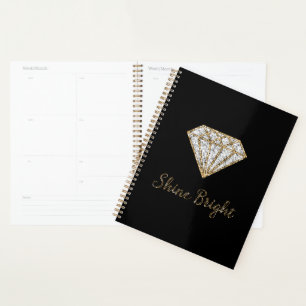 Agenda Diamante Brilho Branco Ouro Preto