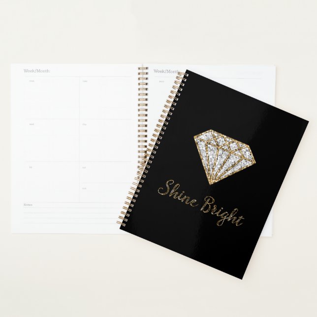 Agenda Diamante Brilho Branco Ouro Preto (Exibição)