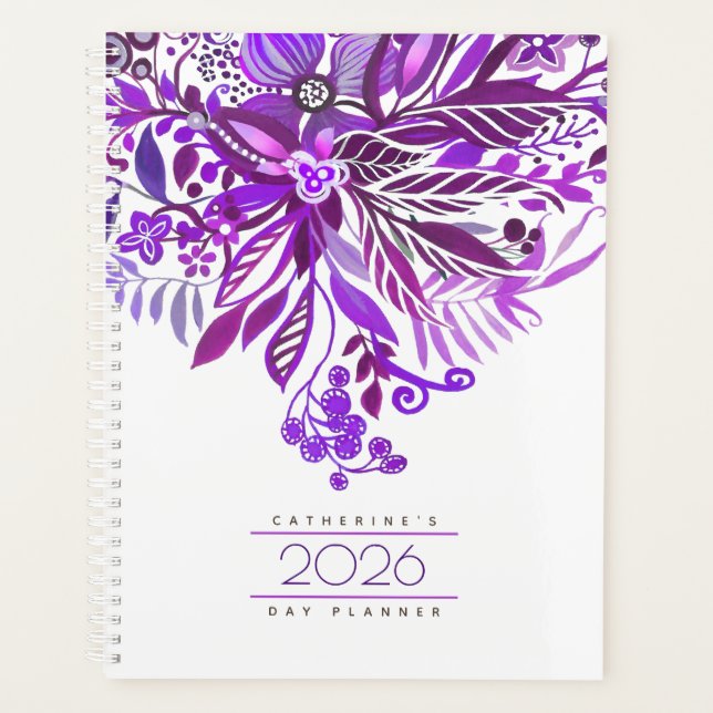 Agenda Diária Floral Fantasy Roxo 2026 (Frente)