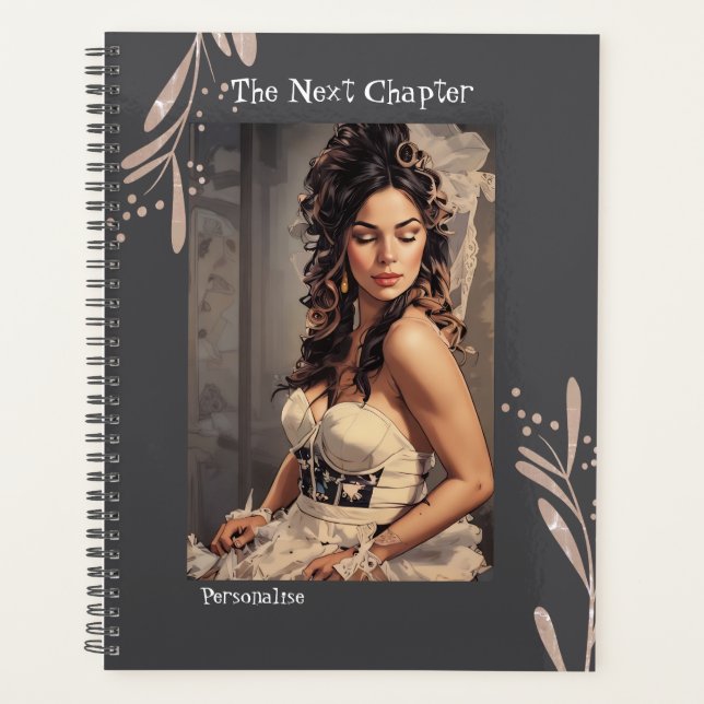 Agenda Diário de Cinza Girly no Próximo Capítulo bonito (Frente)