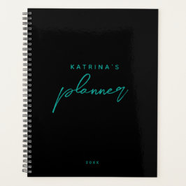 Agenda Diário de Compromissos Minimalistas Preto e Teal