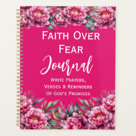 Agenda Diário Fé Sobre Medo Aquarela Floral Rosa