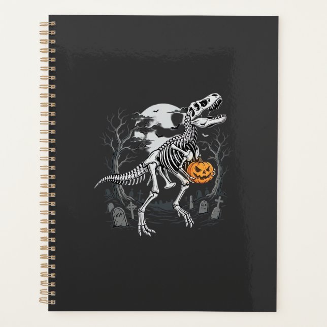 Agenda Dinosaur Esqueleto Halloween Abóbora Cemitério Des (Frente)